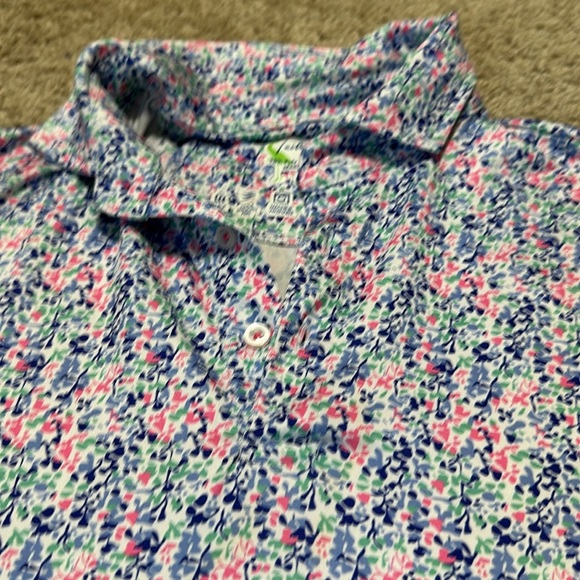 Tailorbyrd Blue Pink Print Polo Large Golf SpF 30 - Picture 2 of 5